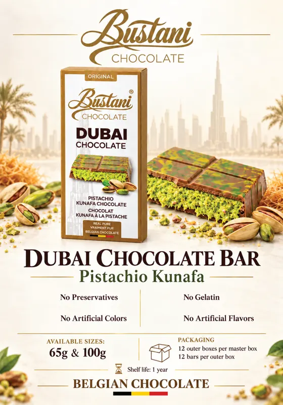 Catalogue page 1: Dubai Chocolate Bar, pistachio kunafa
