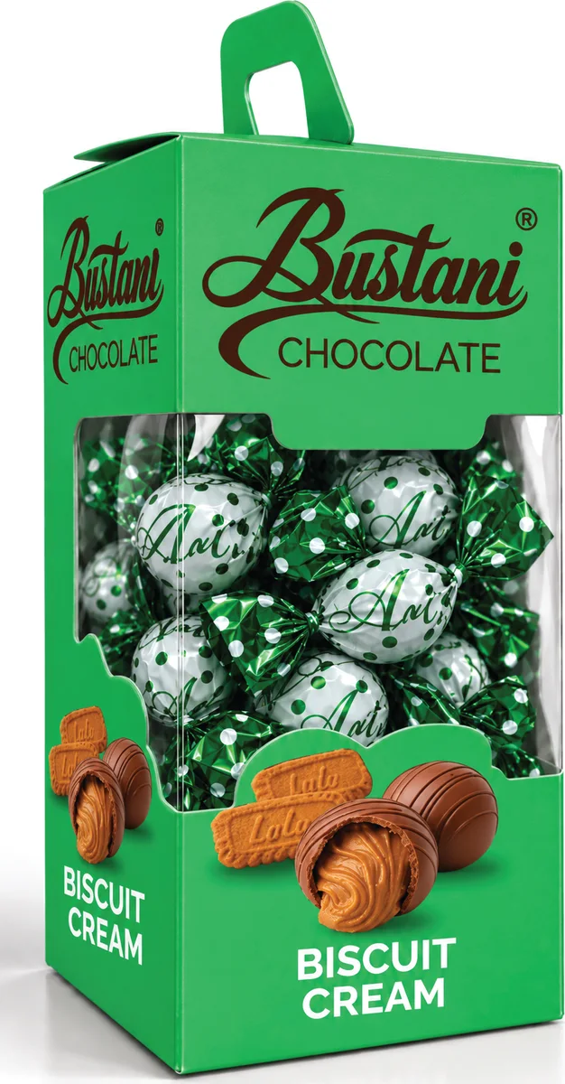 Biscuit Cream filled chocolate spheres, 200g box