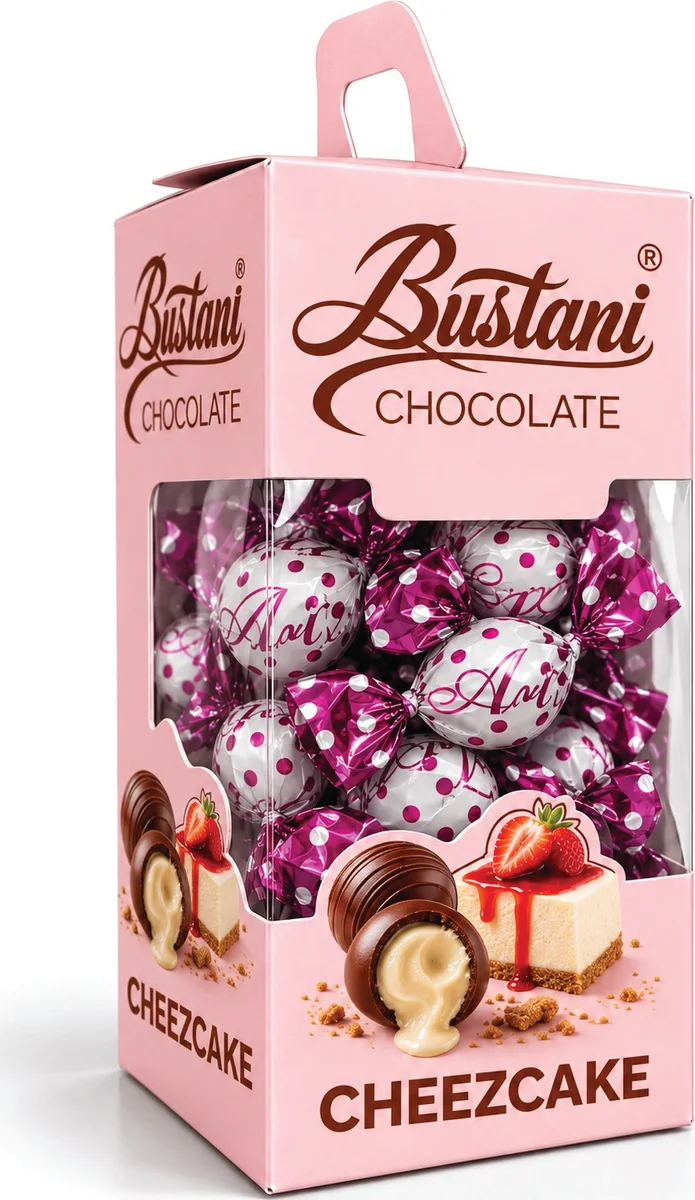 Cheesecake filled chocolate spheres, 200g box